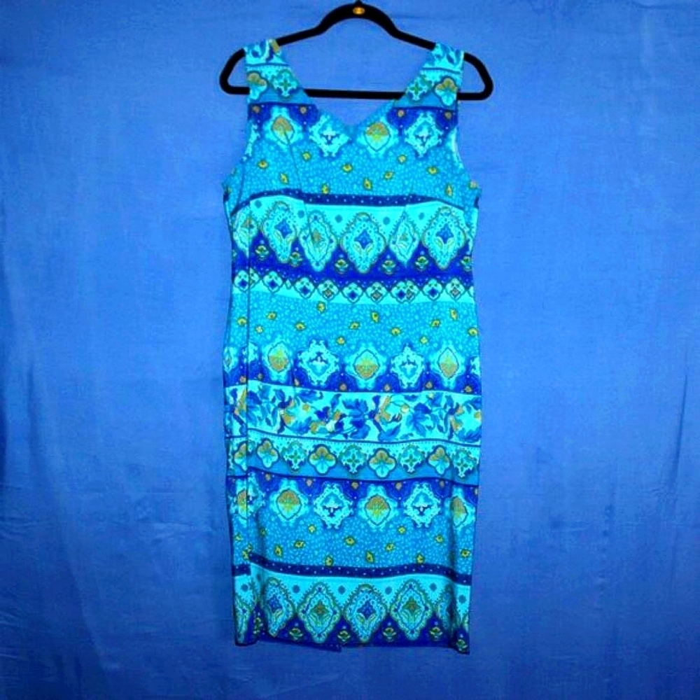 Kathie Lee Collection Blue Print Sleeveless Dress - Women's Size 10